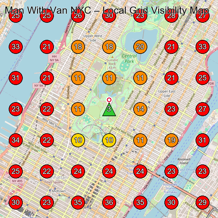 Man With Van NYC GeoGrid visibility map for Moving And Storage Service in New York